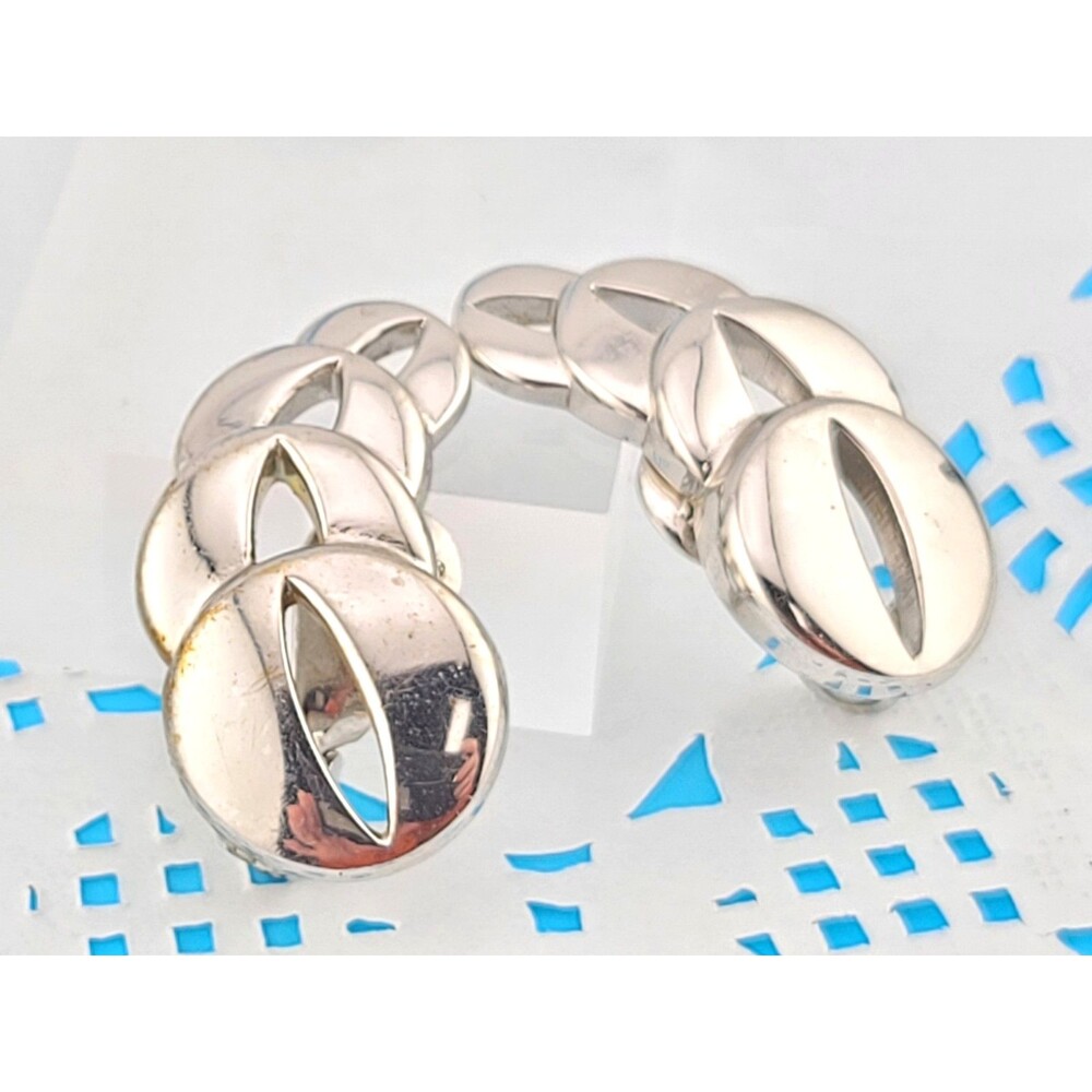 MCM Vintage Signed Monet Rhodium Finish Modernist Circles Clip Earrings